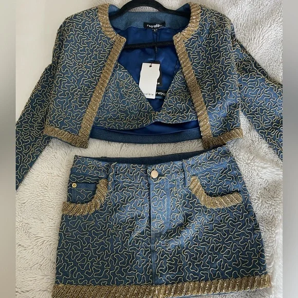 Retrofete Sequence 3 piece jean skirt, jacket and bra - Picture 1 of 4